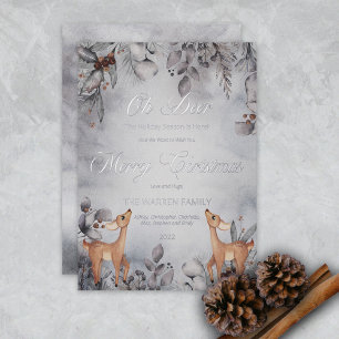 Carte De Vœux En Aluminium Oh Deer Rustic Winter Floral Joyeux Fhuile de Noël
