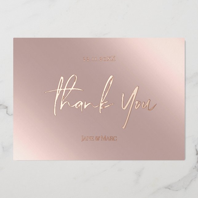 Carte De Vœux En Aluminium Or Rose Merci (Recto)