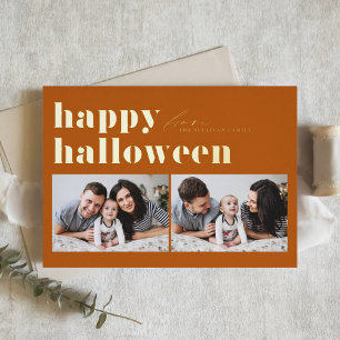 Carte De Vœux En Aluminium Orange Retro Typographie Joyeux Halloween Deux Pho