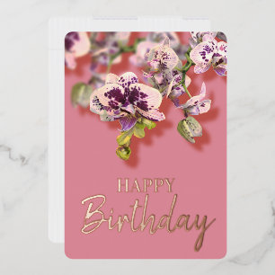 Carte De Vœux En Aluminium Orchidées Tropical Floral Joyeux Anniversaire Real