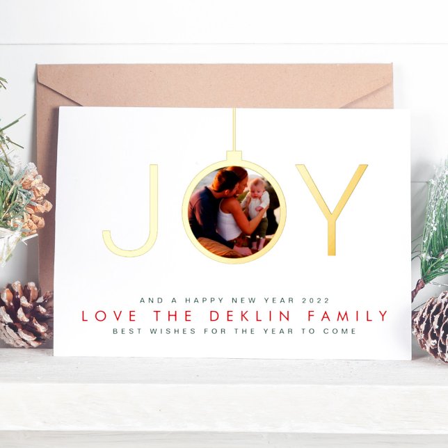 Carte De Vœux En Aluminium Ornement photo Joyeux Noël Gold JOIE (Créateur téléchargé)