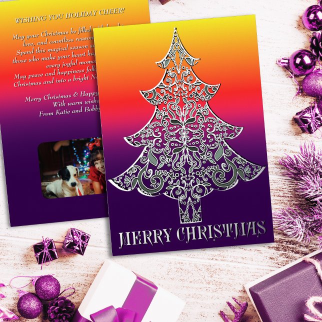 Carte De Vœux En Aluminium Ornemental Filigree Pattern Christmas Tree Silver (Créateur téléchargé)