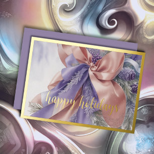 Carte De Vœux En Aluminium Ornements Ruban Satin À feuillage persistant Lavan