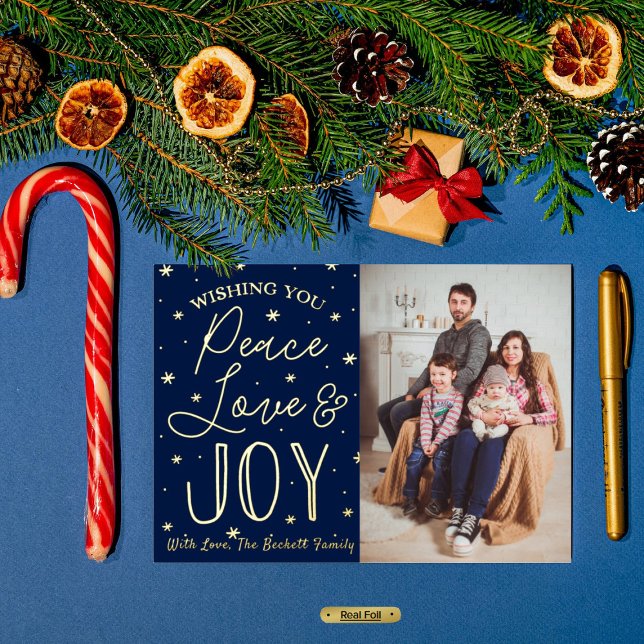 Carte De Vœux En Aluminium Paix, Amour & Joie Noël Photo Réel (Créateur téléchargé)