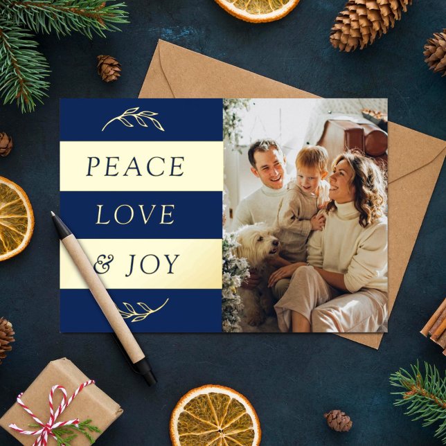 Carte De Vœux En Aluminium Paix, Amour & Joie Photo moderne Noël réel (Créateur téléchargé)