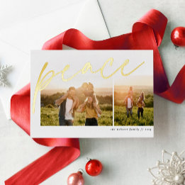 Carte De Vœux En Aluminium Paix deux photo simple élégance famille Noël