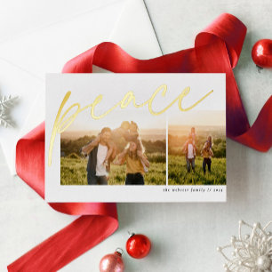 Carte De Vœux En Aluminium Paix deux photo simple élégance famille Noël