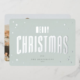 Carte De Vœux En Aluminium Pale Green Joyeux Noël Retro Stations Photo