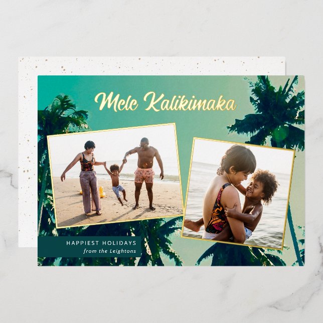 Carte De Vœux En Aluminium Palmiers Mele Kalikimaka Deux photos (Recto/Verso)