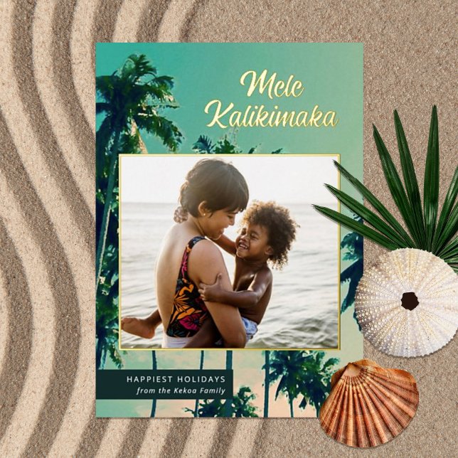 Carte De Vœux En Aluminium Palmiers peints Mele Kalikimaka Photo Noël (Créateur téléchargé)