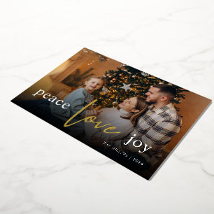 Carte De Vœux En Aluminium Peace Love Joy Script photo complète