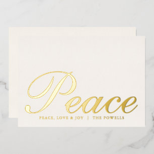 Carte De Vœux En Aluminium Peace Loy Joy Élégante Typographie Ivoire et or