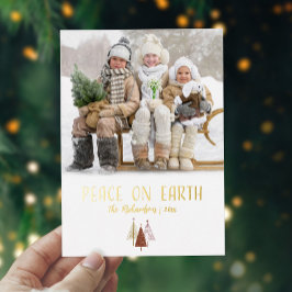 Carte De Vœux En Aluminium Peace On Earth Photo Élégant Script Gold de Noël