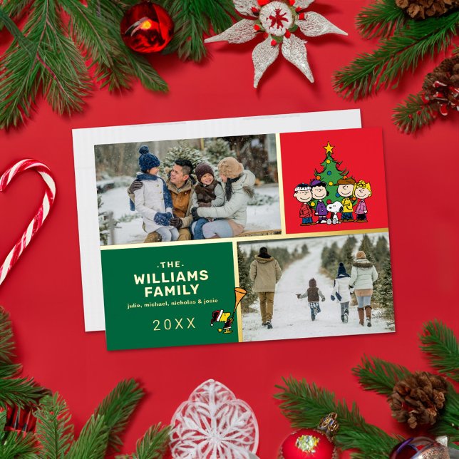 Carte De Vœux En Aluminium Peanuts Noël Famille Photo Collage (Card on festive table)