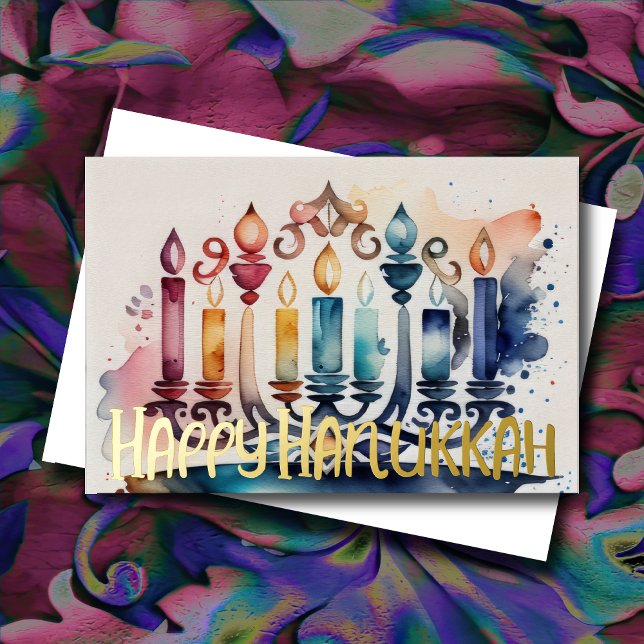 Carte De Vœux En Aluminium Peinture aquarelle Abstraite Hanoukka Menorah (Créateur téléchargé)