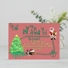 Carte De Vœux En Aluminium Père Noël excentrique avec un animal mignon et un