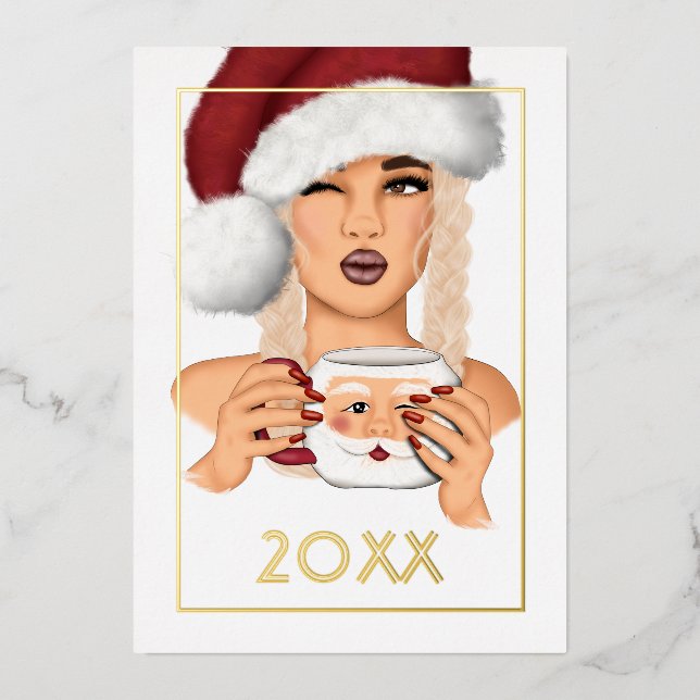 Carte De Vœux En Aluminium Père Noël Femme Chic Noël (Recto)