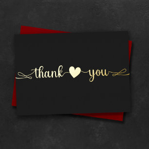 Carte De Vœux En Aluminium Personnalisé minimaliste Coeur moderne Merci noir