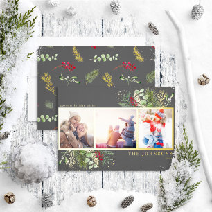 Carte De Vœux En Aluminium Photo botanique de Noël moderne gris foncé