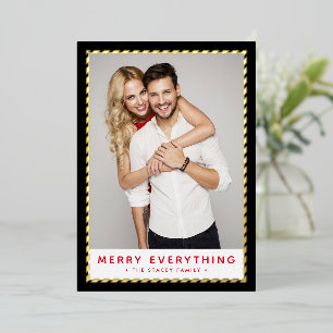 Carte De Vœux En Aluminium PHOTO CHRISTMAS simple bordure or noir rouge