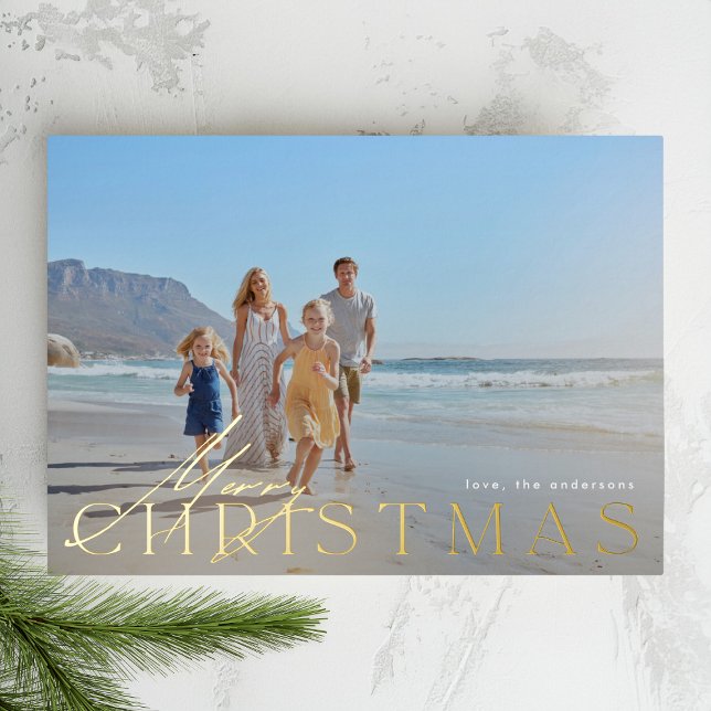 Carte De Vœux En Aluminium Photo classique élégante | Joyeux Noël d'or (Créateur téléchargé)