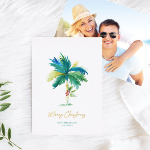 Carte De Vœux En Aluminium Photo d'aquarelle de Noël Tropical Palm Tree