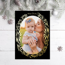 Carte De Vœux En Aluminium Photo de cadre ovale rétro poinsettia