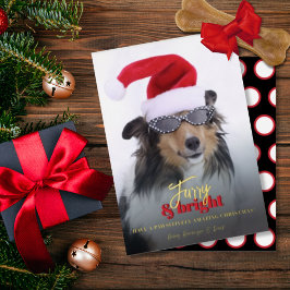 Carte De Vœux En Aluminium Photo de chien de Noël fureur et brillant