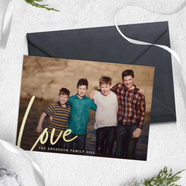 Carte De Vœux En Aluminium Photo de famille de Noël moderne LOVE (Créateur téléchargé)