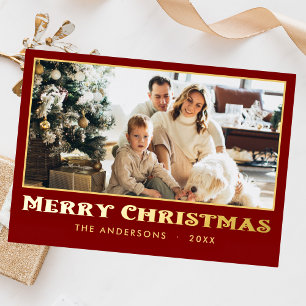 Carte De Vœux En Aluminium Photo de famille minimale classique rouge de Noël