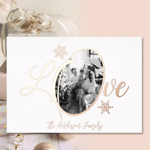 Carte De Vœux En Aluminium Photo de famille Noël amour flocon de neige or ros