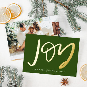 Carte De Vœux En Aluminium Photo de joie verte à la main Gold