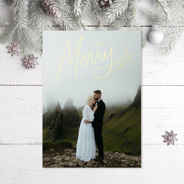Carte De Vœux En Aluminium Photo de mariage hivernal avec lettrage joyeux (Créateur téléchargé)