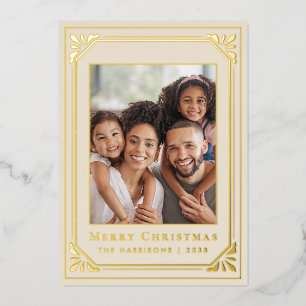 Carte De Vœux En Aluminium Photo de Noël Art Déco en ivoire vintage doré