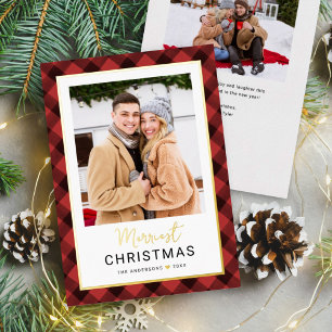 Carte De Vœux En Aluminium Photo de Noël de Buffalo Rouge moderne