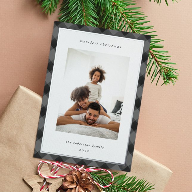 Carte De Vœux En Aluminium Photo de Noël de la frontière moderne (Créateur téléchargé)