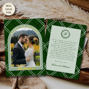 Carte De Vœux En Aluminium Photo de Noël de mariage au tartan vert écossais