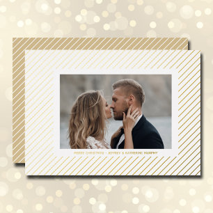 Carte De Vœux En Aluminium Photo de Noël Gold Pinstripe