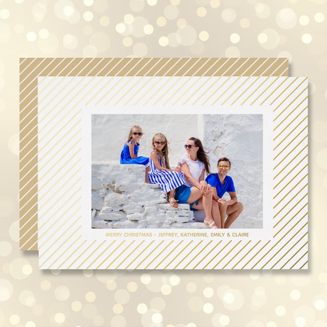 Carte De Vœux En Aluminium Photo de Noël Gold Pinstripe (Créateur téléchargé)