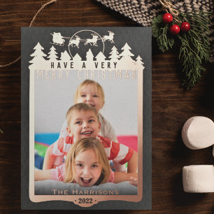 Carte De Vœux En Aluminium Photo de Noël   Metallic & Black Elegant Moderne