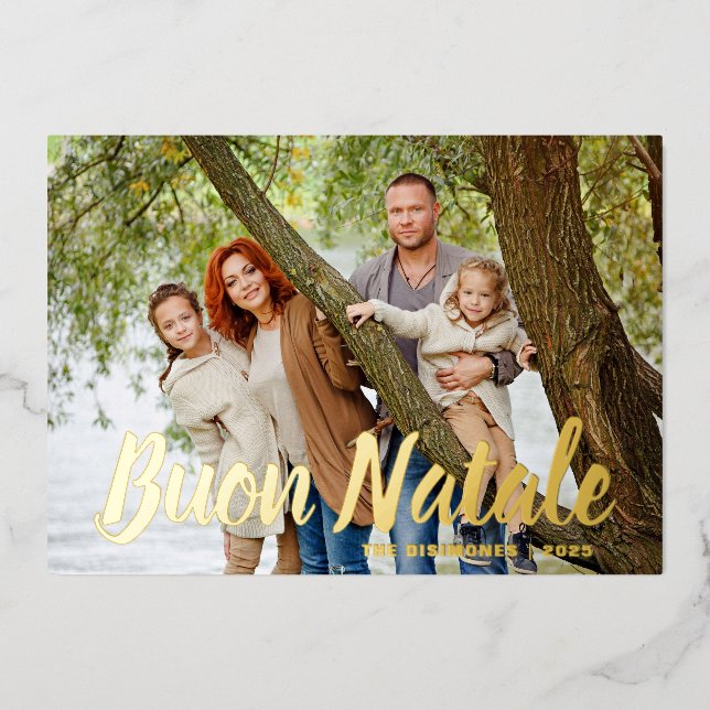Carte De Vœux En Aluminium Photo de Noël moderne Buon Natale Gold (Recto)