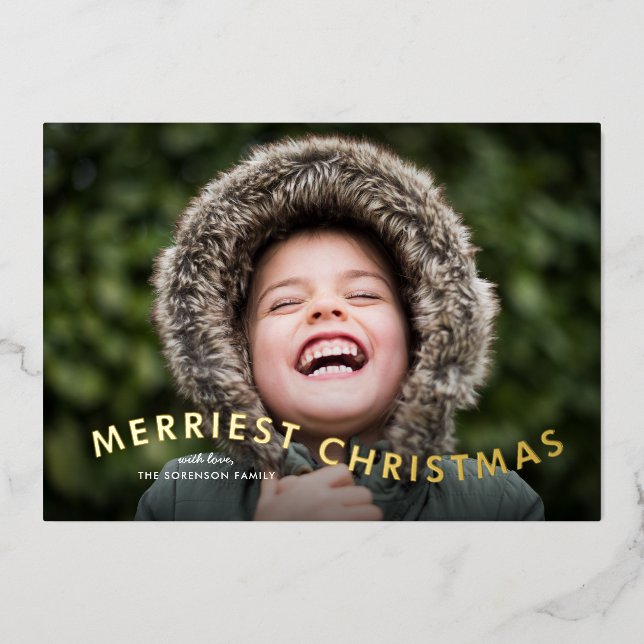 Carte De Vœux En Aluminium Photo de Noël moderne Merriest (Recto)