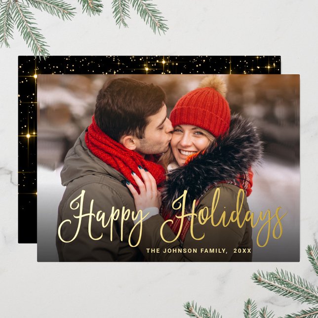 Carte De Vœux En Aluminium PHOTO de Noël moderne Sparkle Greeting Gold (Créateur téléchargé)