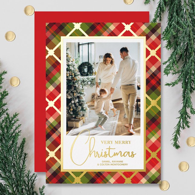 Carte De Vœux En Aluminium Photo de Noël Plaid Gold (Créateur téléchargé)