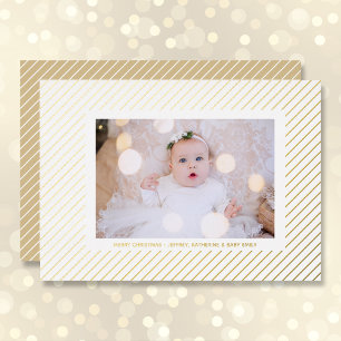 Carte De Vœux En Aluminium Photo de Noël Silver Pinstripe