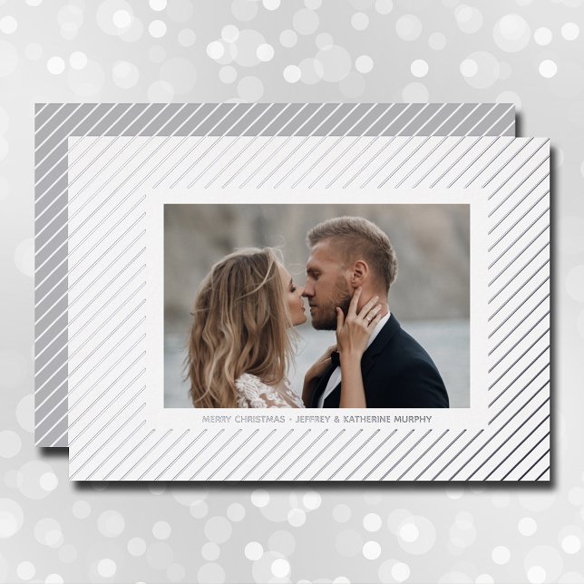 Carte De Vœux En Aluminium Photo de Noël Silver Pinstripe (Créateur téléchargé)