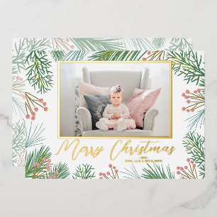 Carte De Vœux En Aluminium Photo de Noël verdoyante
