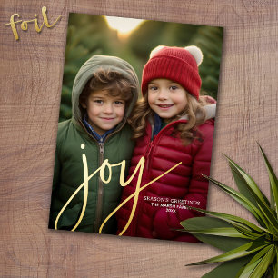 Carte De Vœux En Aluminium Photo de Noël Vertical - Script Gold JOY -