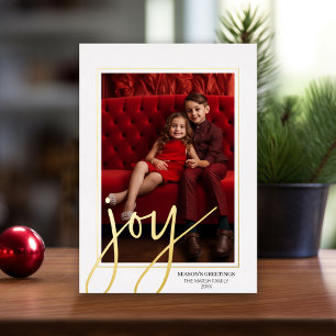 Carte De Vœux En Aluminium Photo de Noël Vertical - Script Gold JOY -