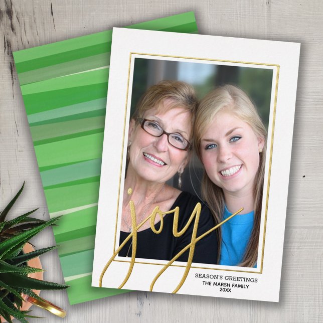 Carte De Vœux En Aluminium Photo de Noël Vertical - Script Gold JOY - (Créateur téléchargé)